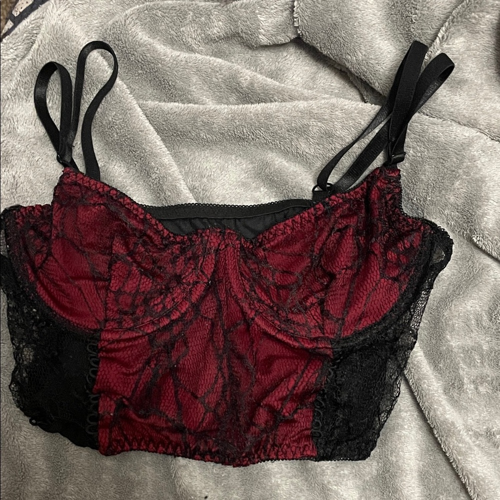 Elegant Black and Red Lace Bralette